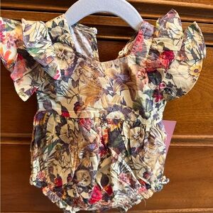 Ivy City Co Floral Ruffle Baby One-Piece in Cream, Red, Green